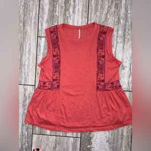 Free People LARGE Marcy sleeveless Embroidered roll sleeve Top great condition!